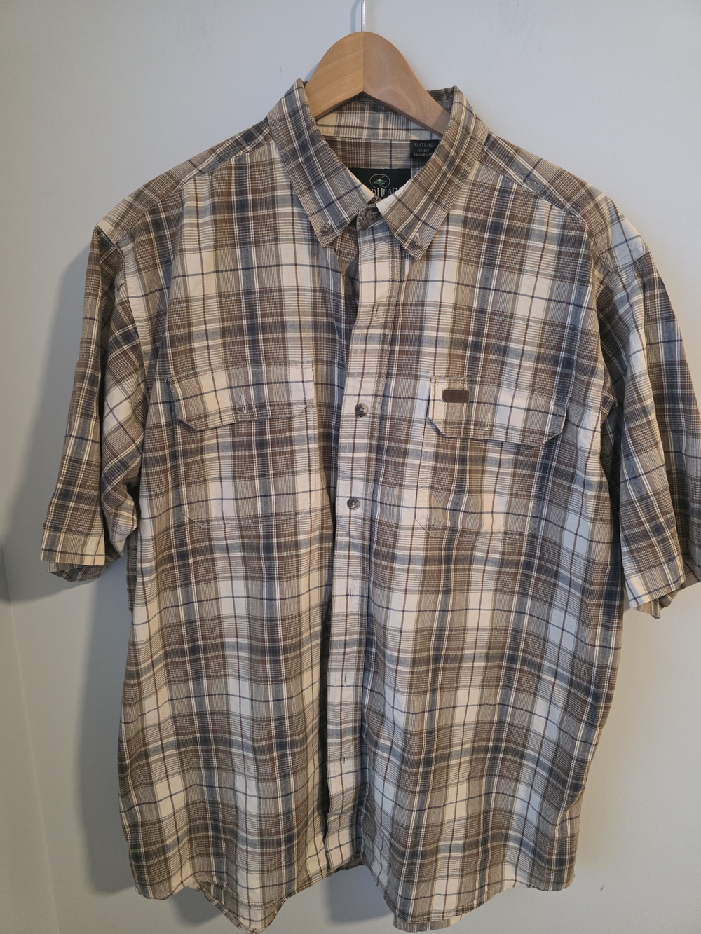 RedHead Plaid Short Sleeve Button-Up Shirt XL Brown Blue Cotton Outdoor Casual